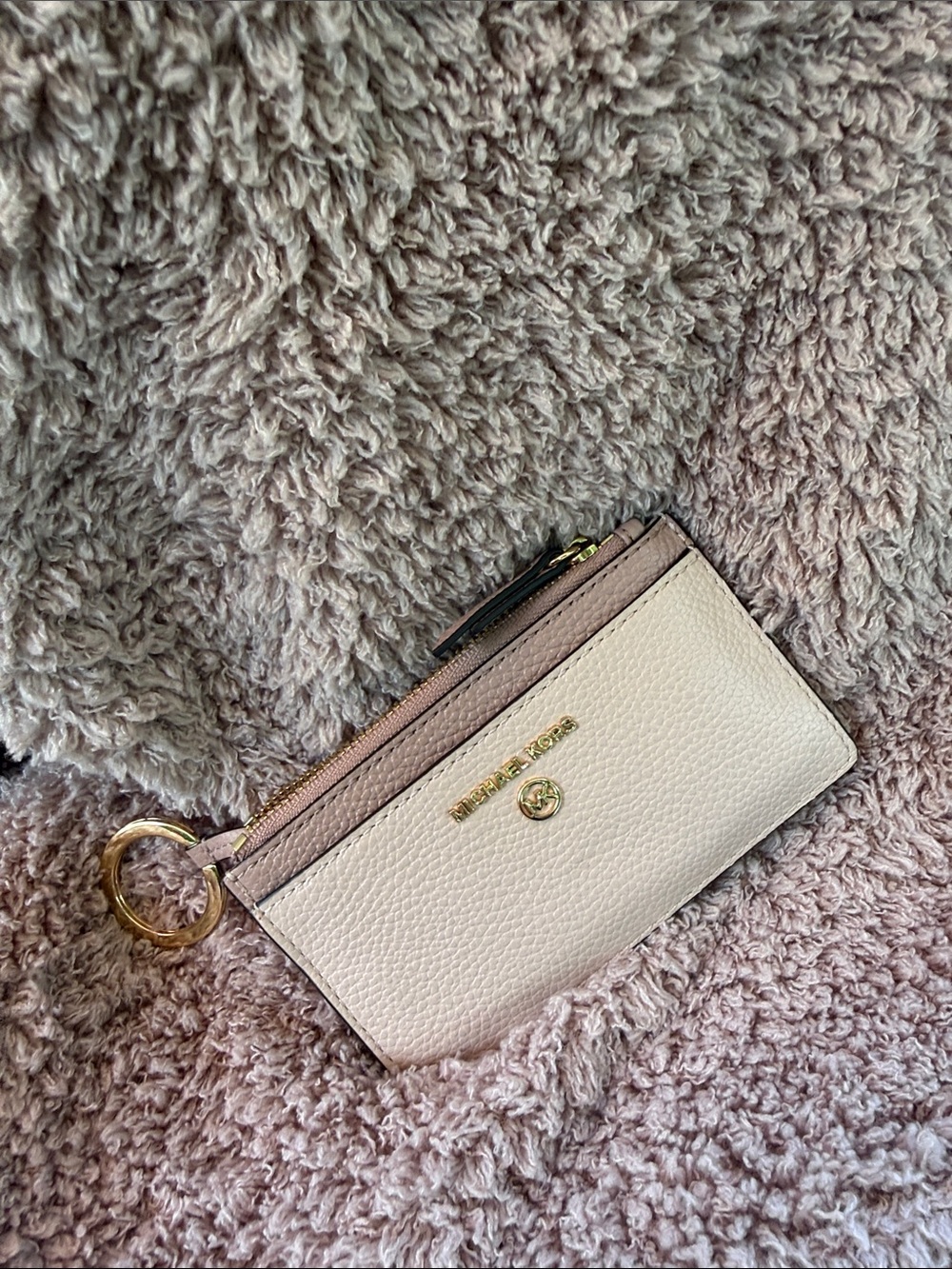 Michael Kors Pink and Taupe Leather Card Case with Gold Hardware